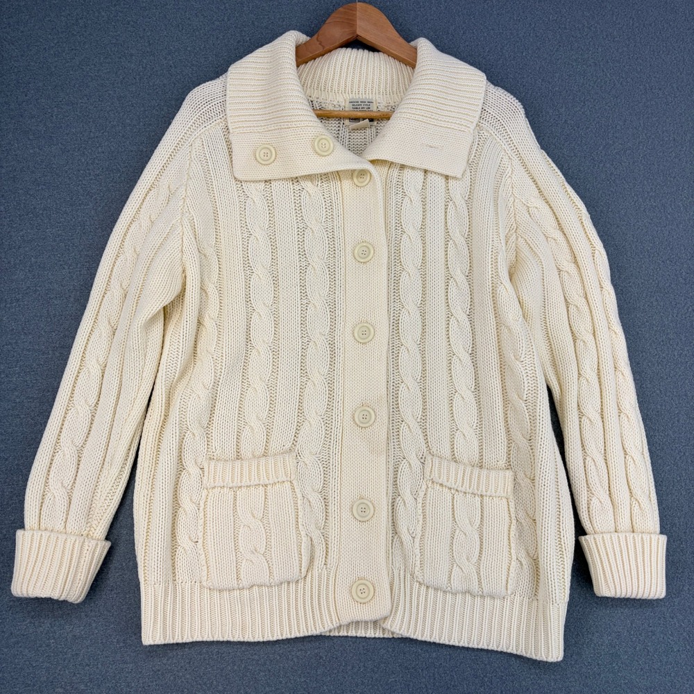 Vintage Sears The Fashion Place Cream Cable Knit Cardigan Sweater Mens Large